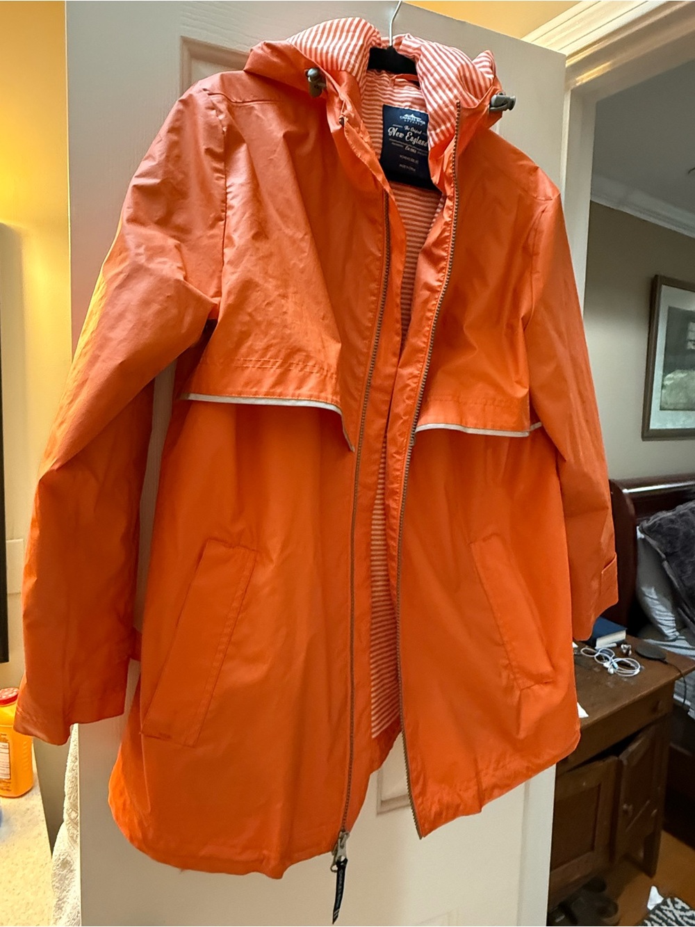 Orange Hooded Raincoat Jacket -